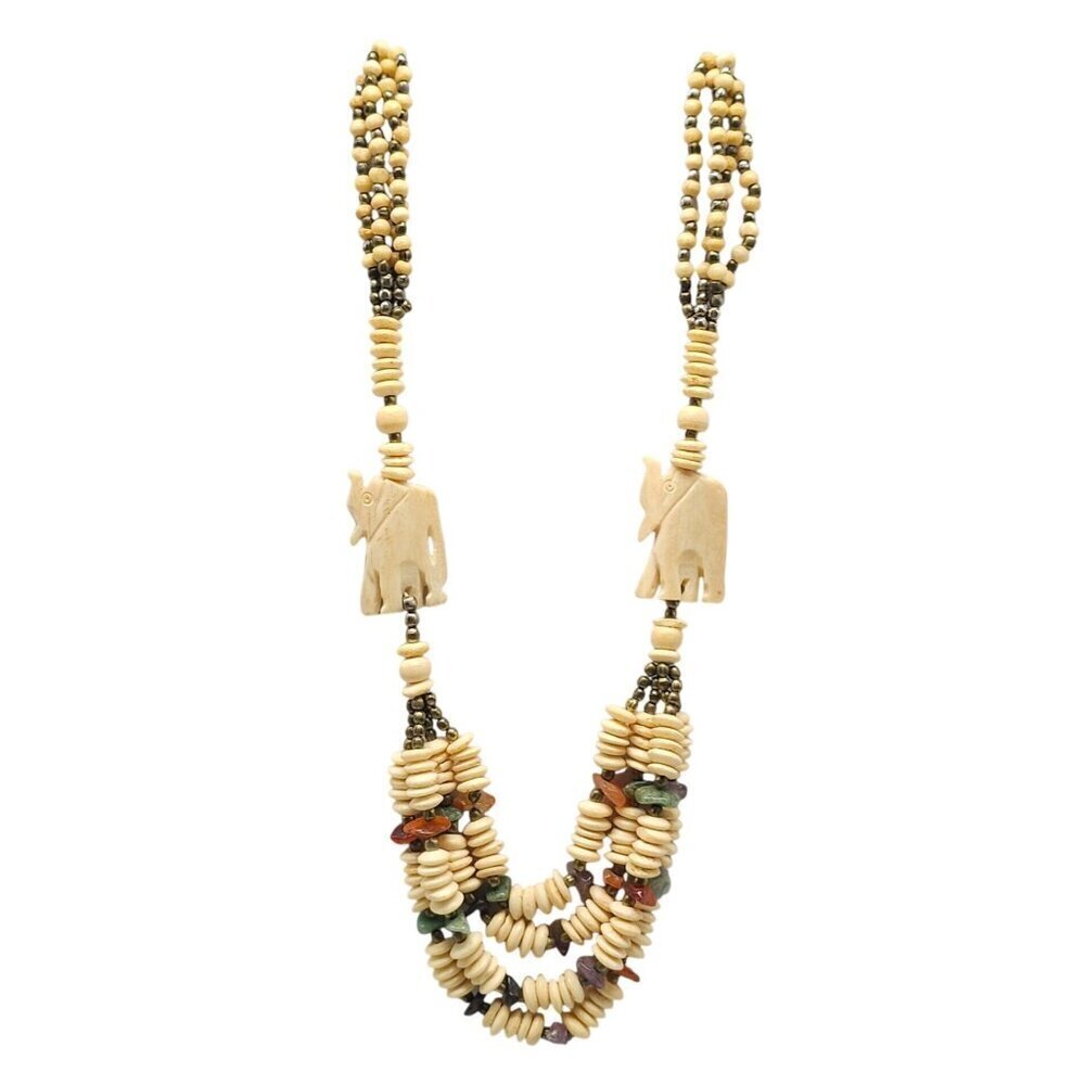 Handcrafted Multilayer Elephant Beaded Necklace With Natural Stones